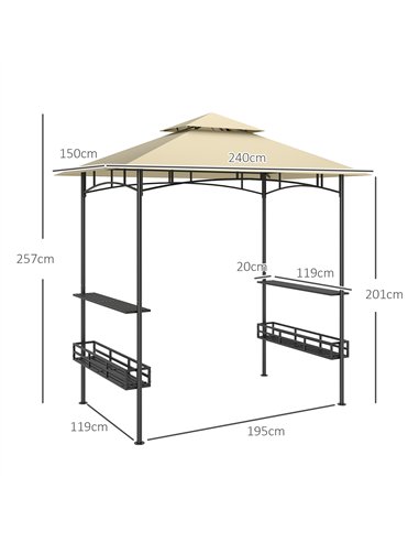 Outsunny 8' x 5' Grill Gazebo Canopy, Double Tiered Outdoor BBQ Gazebo Shelter with 2 Side Shelves, Storage Baskets, Hook for Ga
