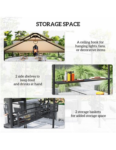 Outsunny 8' x 5' Grill Gazebo Canopy, Double Tiered Outdoor BBQ Gazebo Shelter with 2 Side Shelves, Storage Baskets, Hook for Ga