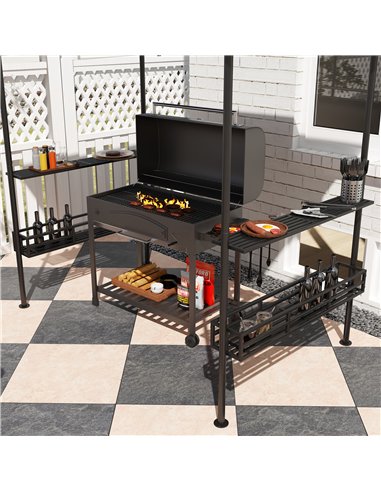 Outsunny 8' x 5' Grill Gazebo Canopy, Double Tiered Outdoor BBQ Gazebo Shelter with 2 Side Shelves, Storage Baskets, Hook for Ga