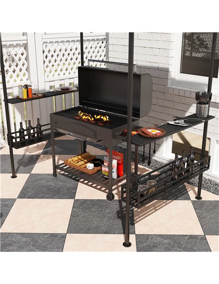 Outsunny 8' x 5' Grill Gazebo Canopy, Double Tiered Outdoor BBQ Gazebo Shelter with 2 Side Shelves, Storage Baskets, Hook for Ga - pic 118836 | FastDaddyshop