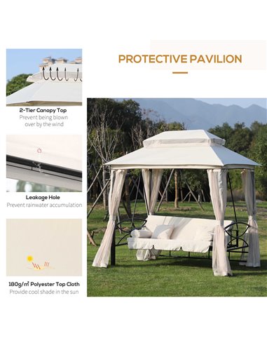 Outsunny Outdoor 2-in-1 Convertible Swing Chair Bed 3 Seater Porch w/Nettings