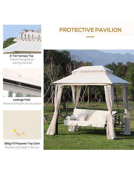 Outsunny Outdoor 2-in-1 Convertible Swing Chair Bed 3 Seater Porch w/Nettings - pic 11884 | FastDaddyshop