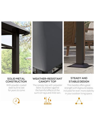 Outsunny 3x3(m) Outdoor Gazebo Garden Gazebo Pavilion Sunshade Canopy Tent with Steel Frame, Grey