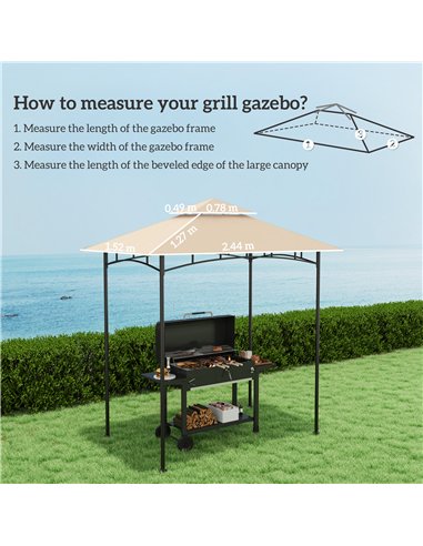 Outsunny Grill Gazebo Replacement Canopy Roof for 1.5 x 2.4m Frame, UPF50+ Protection, Double Tiered 5' x 8' Outdoor BBQ Gazebo 