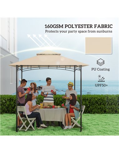 Outsunny Grill Gazebo Replacement Canopy Roof for 1.5 x 2.4m Frame, UPF50+ Protection, Double Tiered 5' x 8' Outdoor BBQ Gazebo 