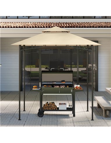 Outsunny Grill Gazebo Replacement Canopy Roof for 1.5 x 2.4m Frame, UPF50+ Protection, Double Tiered 5' x 8' Outdoor BBQ Gazebo 