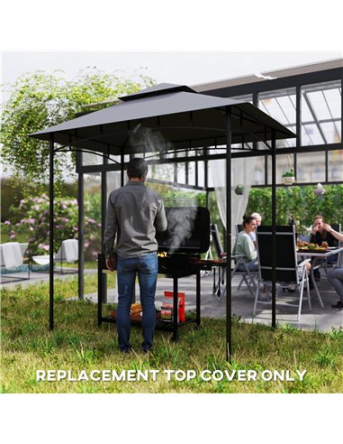 Outsunny Grill Gazebo Replacement Canopy Roof for 1.5 x 2.4m Frame, UPF50+ Protection, Double Tiered 5' x 8' Outdoor BBQ Gazebo 