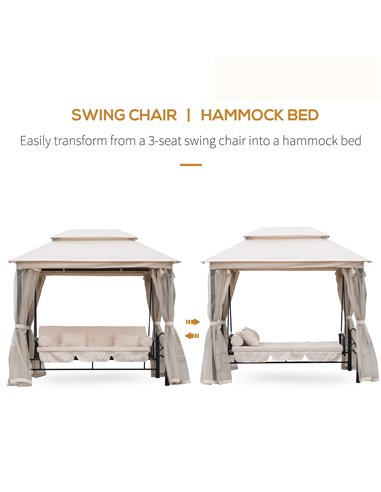 Outsunny Outdoor 2-in-1 Convertible Swing Chair Bed 3 Seater Porch w/Nettings