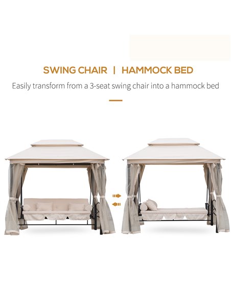 Outsunny Outdoor 2-in-1 Convertible Swing Chair Bed 3 Seater Porch w/Nettings - pic 11886 | FastDaddyshop