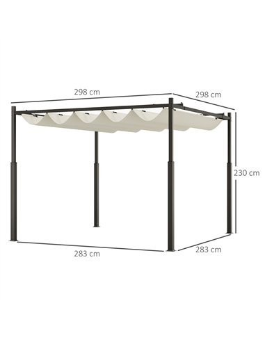 Outsunny 3 x 3(m) Garden Pergola with Retractable Roof and Magnetic Fixture, Outdoor Gazebo Pergola Kit Sun Shade Canopy, UPF30+