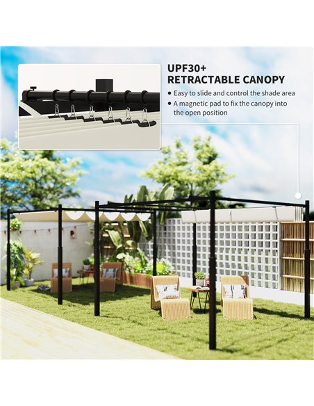 Outsunny 3 x 3(m) Garden Pergola with Retractable Roof and Magnetic Fixture, Outdoor Gazebo Pergola Kit Sun Shade Canopy, UPF30+ - pic 118878 | FastDaddyshop