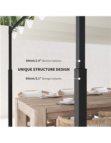 Outsunny 3 x 3(m) Garden Pergola with Retractable Roof and Magnetic Fixture, Outdoor Gazebo Pergola Kit Sun Shade Canopy, UPF30+