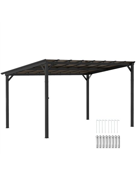 Outsunny 3 x 4.3m Metal Pergola with UPF 50+ and Waterproof Polycarbonate Roof, Wall-Mounted or Free Standing Garden Gazebo, Win - pic 118893 | FastDaddyshop