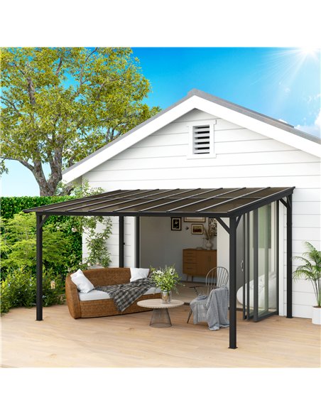 Outsunny 3 x 4.3m Metal Pergola with UPF 50+ and Waterproof Polycarbonate Roof, Wall-Mounted or Free Standing Garden Gazebo, Win - pic 118894 | FastDaddyshop