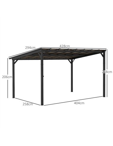 Outsunny 3 x 4.3m Metal Pergola with UPF 50+ and Waterproof Polycarbonate Roof, Wall-Mounted or Free Standing Garden Gazebo, Win