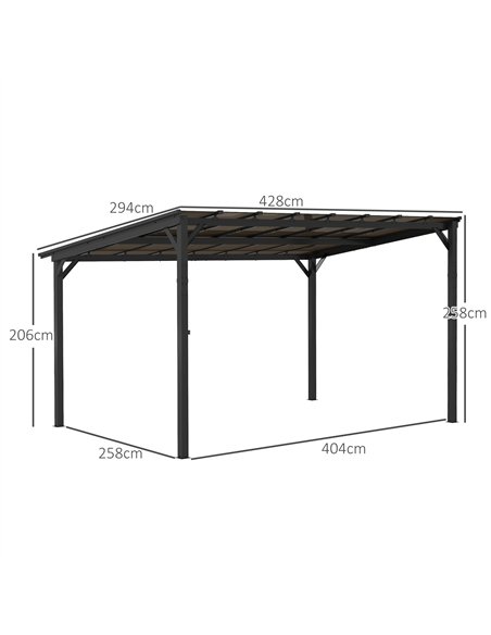 Outsunny 3 x 4.3m Metal Pergola with UPF 50+ and Waterproof Polycarbonate Roof, Wall-Mounted or Free Standing Garden Gazebo, Win - pic 118895 | FastDaddyshop