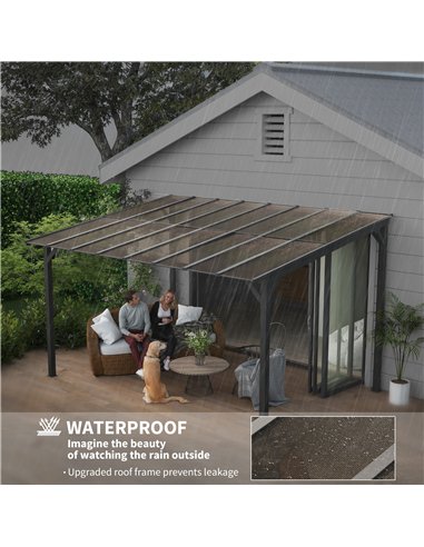 Outsunny 3 x 4.3m Metal Pergola with UPF 50+ and Waterproof Polycarbonate Roof, Wall-Mounted or Free Standing Garden Gazebo, Win