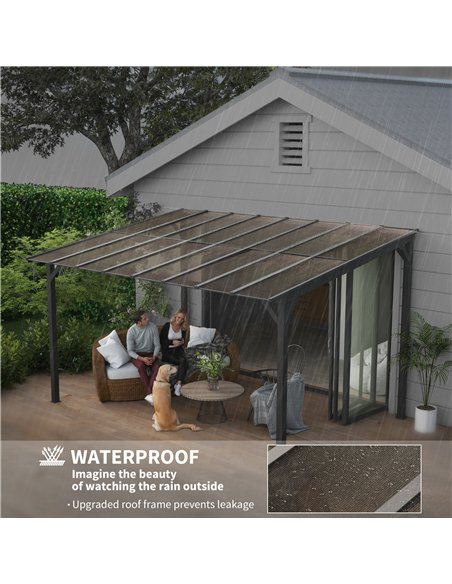Outsunny 3 x 4.3m Metal Pergola with UPF 50+ and Waterproof Polycarbonate Roof, Wall-Mounted or Free Standing Garden Gazebo, Win - pic 118897 | FastDaddyshop