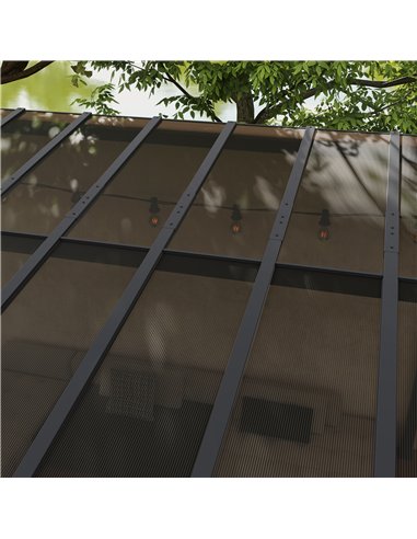 Outsunny 3 x 4.3m Metal Pergola with UPF 50+ and Waterproof Polycarbonate Roof, Wall-Mounted or Free Standing Garden Gazebo, Win