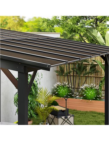Outsunny 3 x 4.3m Metal Pergola with UPF 50+ and Waterproof Polycarbonate Roof, Wall-Mounted or Free Standing Garden Gazebo, Win
