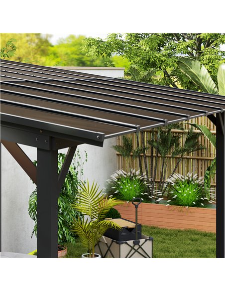 Outsunny 3 x 4.3m Metal Pergola with UPF 50+ and Waterproof Polycarbonate Roof, Wall-Mounted or Free Standing Garden Gazebo, Win - pic 118901 | FastDaddyshop