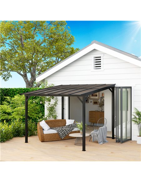 Outsunny 3 x 3(m) Metal Pergola with UPF 50+ and Waterproof Polycarbonate Roof, Wall-Mounted or Free Standing Garden Gazebo, Win - pic 118903 | FastDaddyshop