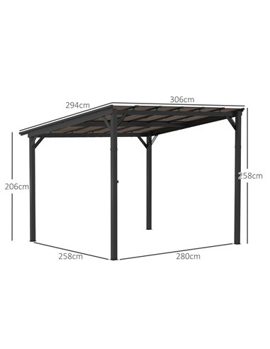 Outsunny 3 x 3(m) Metal Pergola with UPF 50+ and Waterproof Polycarbonate Roof, Wall-Mounted or Free Standing Garden Gazebo, Win