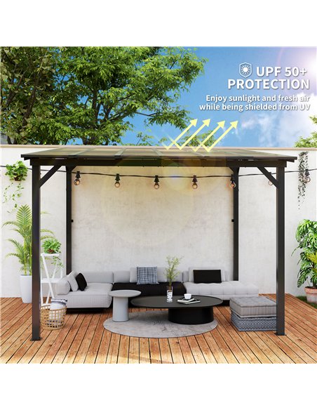 Outsunny 3 x 3(m) Metal Pergola with UPF 50+ and Waterproof Polycarbonate Roof, Wall-Mounted or Free Standing Garden Gazebo, Win - pic 118905 | FastDaddyshop