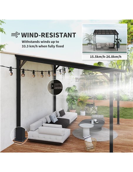 Outsunny 3 x 3(m) Metal Pergola with UPF 50+ and Waterproof Polycarbonate Roof, Wall-Mounted or Free Standing Garden Gazebo, Win - pic 118907 | FastDaddyshop
