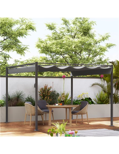 Outsunny 3 x 3(m) Garden Pergola with Retractable Roof and Magnetic Fixture, Outdoor Gazebo Pergola Kit Sun Shade Canopy, UPF30+ - pic 118912 | FastDaddyshop