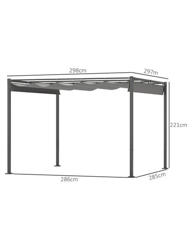 Outsunny 3 x 3(m) Garden Pergola with Retractable Roof and Magnetic Fixture, Outdoor Gazebo Pergola Kit Sun Shade Canopy, UPF30+