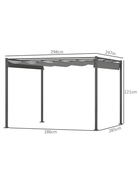 Outsunny 3 x 3(m) Garden Pergola with Retractable Roof and Magnetic Fixture, Outdoor Gazebo Pergola Kit Sun Shade Canopy, UPF30+ - pic 118913 | FastDaddyshop