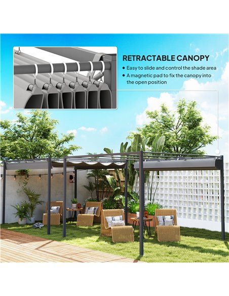 Outsunny 3 x 3(m) Garden Pergola with Retractable Roof and Magnetic Fixture, Outdoor Gazebo Pergola Kit Sun Shade Canopy, UPF30+ - pic 118914 | FastDaddyshop
