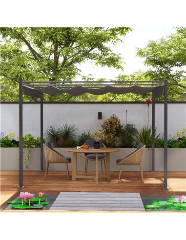 Outsunny 3 x 3(m) Garden Pergola with Retractable Roof and Magnetic Fixture, Outdoor Gazebo Pergola Kit Sun Shade Canopy, UPF30+