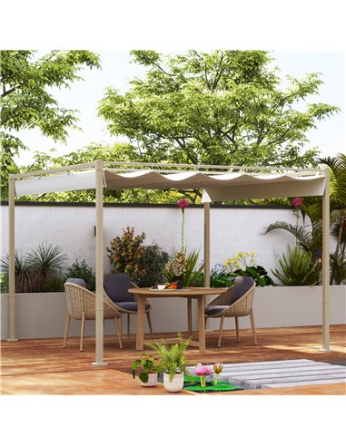 Outsunny 3 x 3(m) Garden Pergola with Retractable Roof and Magnetic Fixture, Outdoor Gazebo Pergola Kit Sun Shade Canopy, UPF30+