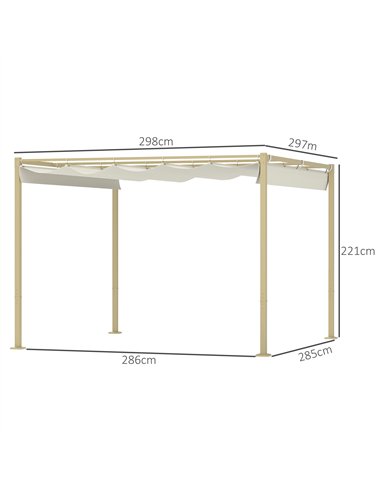 Outsunny 3 x 3(m) Garden Pergola with Retractable Roof and Magnetic Fixture, Outdoor Gazebo Pergola Kit Sun Shade Canopy, UPF30+