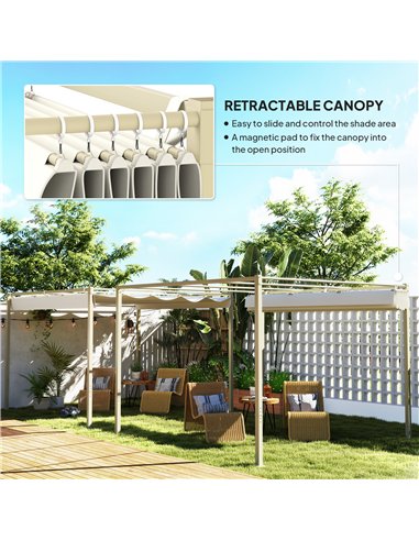Outsunny 3 x 3(m) Garden Pergola with Retractable Roof and Magnetic Fixture, Outdoor Gazebo Pergola Kit Sun Shade Canopy, UPF30+