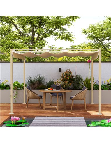 Outsunny 3 x 3(m) Garden Pergola with Retractable Roof and Magnetic Fixture, Outdoor Gazebo Pergola Kit Sun Shade Canopy, UPF30+