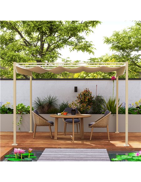 Outsunny 3 x 3(m) Garden Pergola with Retractable Roof and Magnetic Fixture, Outdoor Gazebo Pergola Kit Sun Shade Canopy, UPF30+ - pic 118927 | FastDaddyshop