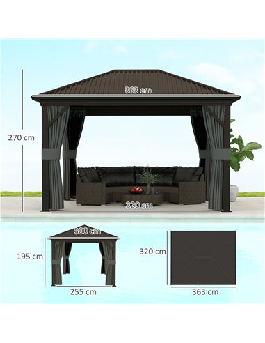 Outsunny 3.6 x 3(m) Aluminium Frame Hardtop Gazebo, with Accessories