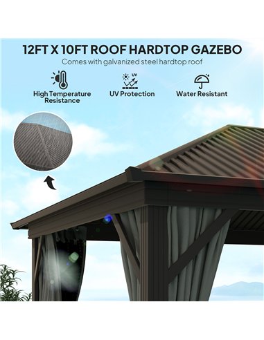 Outsunny 3.6 x 3(m) Aluminium Frame Hardtop Gazebo, with Accessories