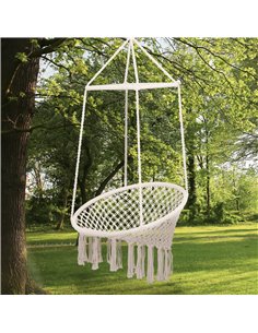 Outsunny Indoor Outdoor Hammock Macrame Swing Chair, Beige 2
