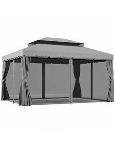Outsunny 3 x 4m Aluminium Garden Gazebo, Marquee Canopy Shelter Pavilion Party Tent with Nets and Curtains for Garden and Deck, 