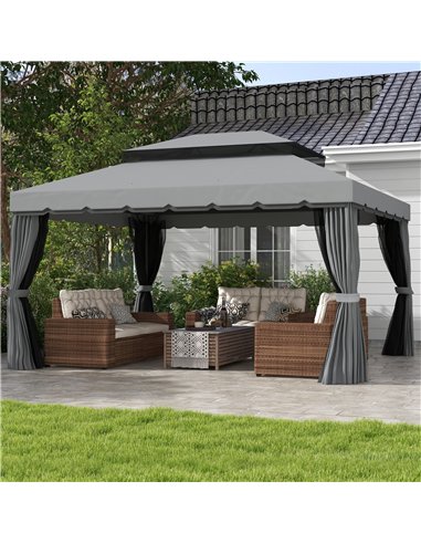 Outsunny 3 x 4m Aluminium Garden Gazebo, Marquee Canopy Shelter Pavilion Party Tent with Nets and Curtains for Garden and Deck, 