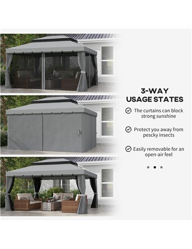 Outsunny 3 x 4m Aluminium Garden Gazebo, Marquee Canopy Shelter Pavilion Party Tent with Nets and Curtains for Garden and Deck, 