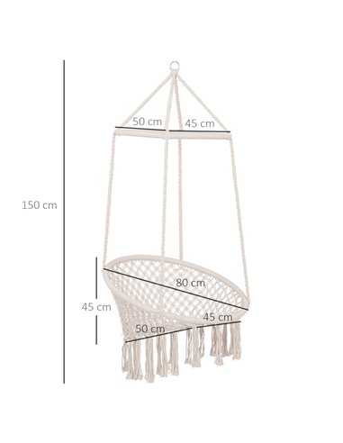 Outsunny Hammock Macrame Swing Chair Hanging Seat Rope Tassels Indoor Outdoor Garden Solid Knitted Woven Net Seat Deck Porch Yar