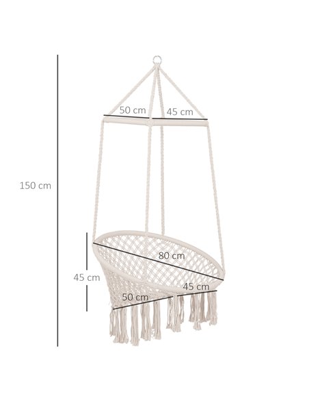 Outsunny Hammock Macrame Swing Chair Hanging Seat Rope Tassels Indoor Outdoor Garden Solid Knitted Woven Net Seat Deck Porch Yar - pic 11897 | FastDaddyshop