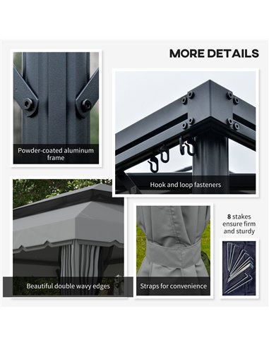 Outsunny 3 x 4m Aluminium Garden Gazebo, Marquee Canopy Shelter Pavilion Party Tent with Nets and Curtains for Garden and Deck, 