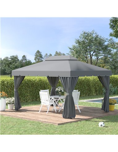 Outsunny 3 x 4m Aluminium Garden Gazebo, Marquee Canopy Shelter Pavilion Party Tent with Nets and Curtains for Garden and Deck, 