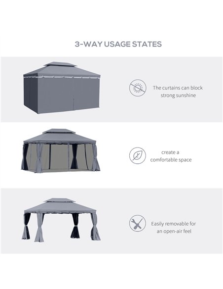 Outsunny 3 x 4m Aluminium Garden Gazebo, Marquee Canopy Shelter Pavilion Party Tent with Nets and Curtains for Garden and Deck,  - pic 118977 | FastDaddyshop